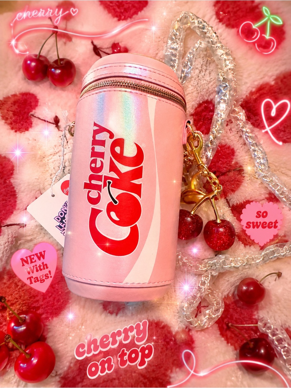 NWT Skinnydip Cherry Coke Can Purse Crossbody + Cherry Charm